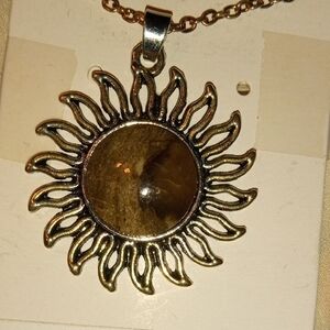 Hand Made Nebraska River Rock Gold Sunburst Pendant Necklace